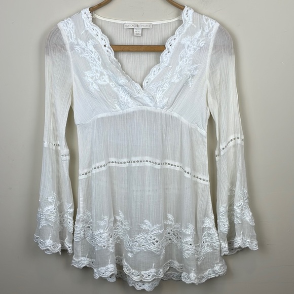 Boston Proper || Crochet Detailed Top with Bell Sleeves; Size XXS - Picture 1 of 13